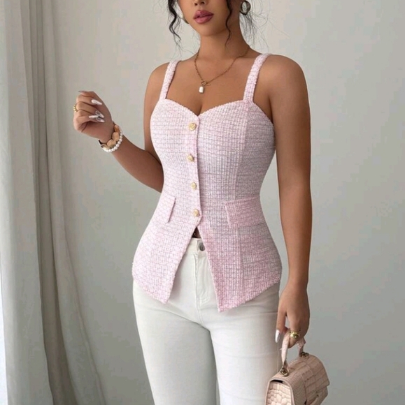 Women's Fitted Elegant Faux Shirt Front Cinched Waist Camisole - Picture 3 of 4